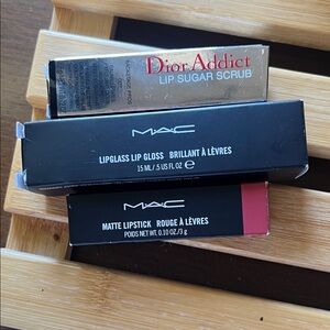 🎈SALE  Dior Addict Lip Sugar Scrub & MAC Lipglass + Matte Lipstick Set - Pink